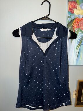 Lady Hagen Navy Sleeveless Polo Tank with White Star Print